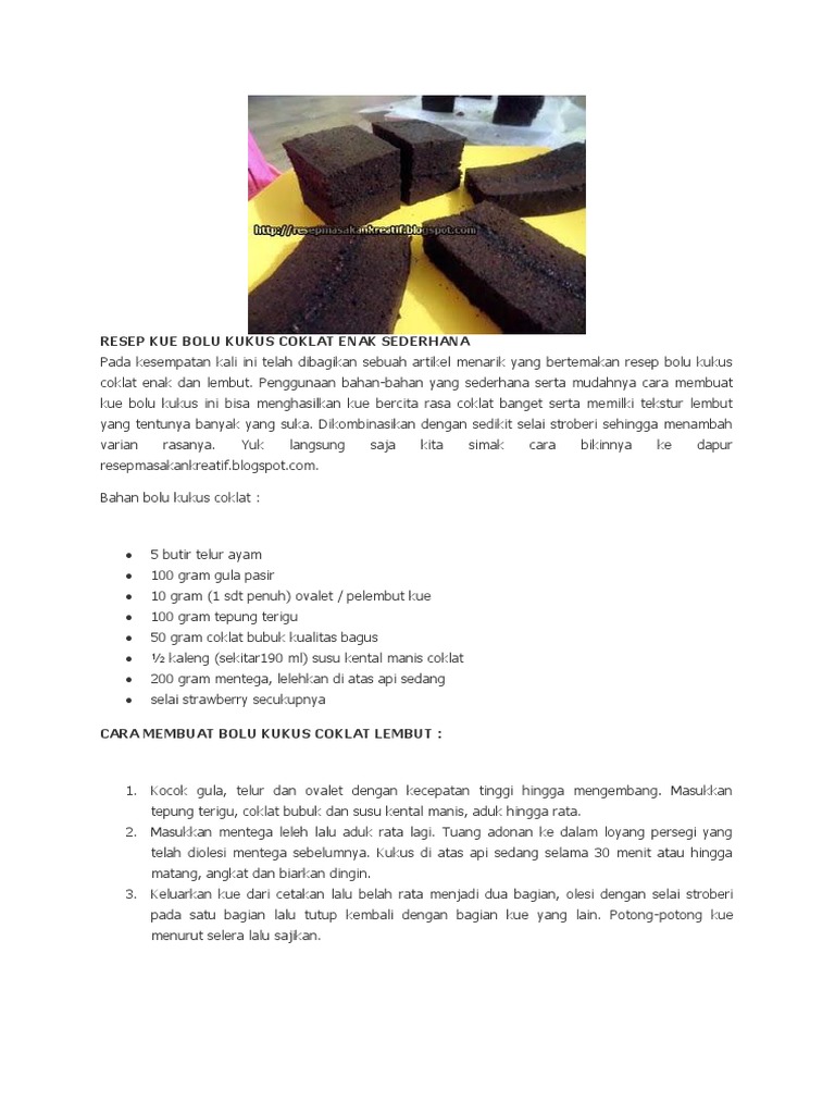  RESEP  KUE  BOLU  KUKUS  COKLAT ENAK SEDERHANA docx