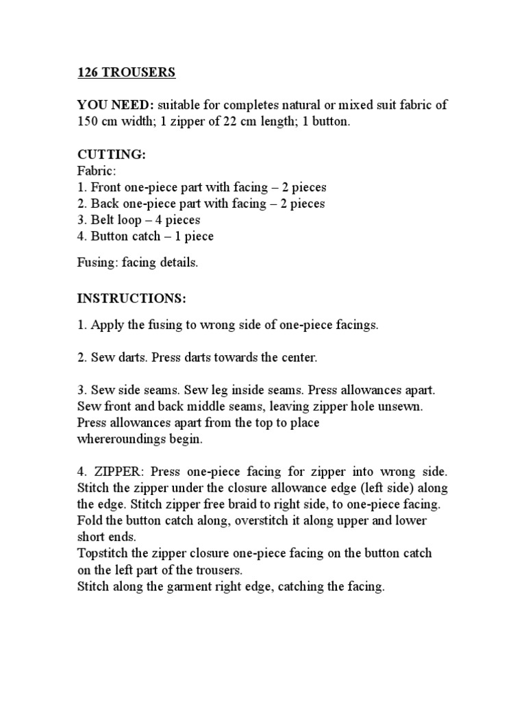 Trousers Sewing Guide with Zipper | PDF | Teaching Methods & Materials ...
