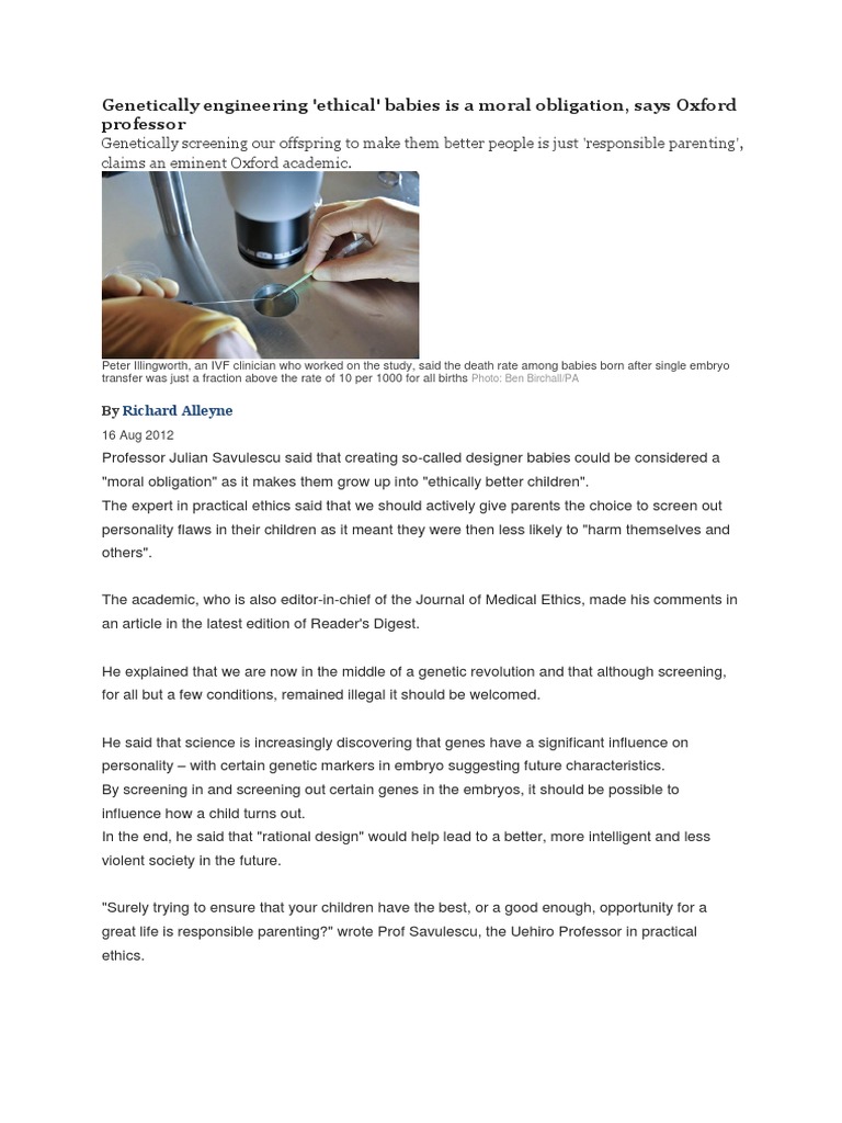 Moral Duty in Designer Baby Ethics | PDF | Biology | Wellness