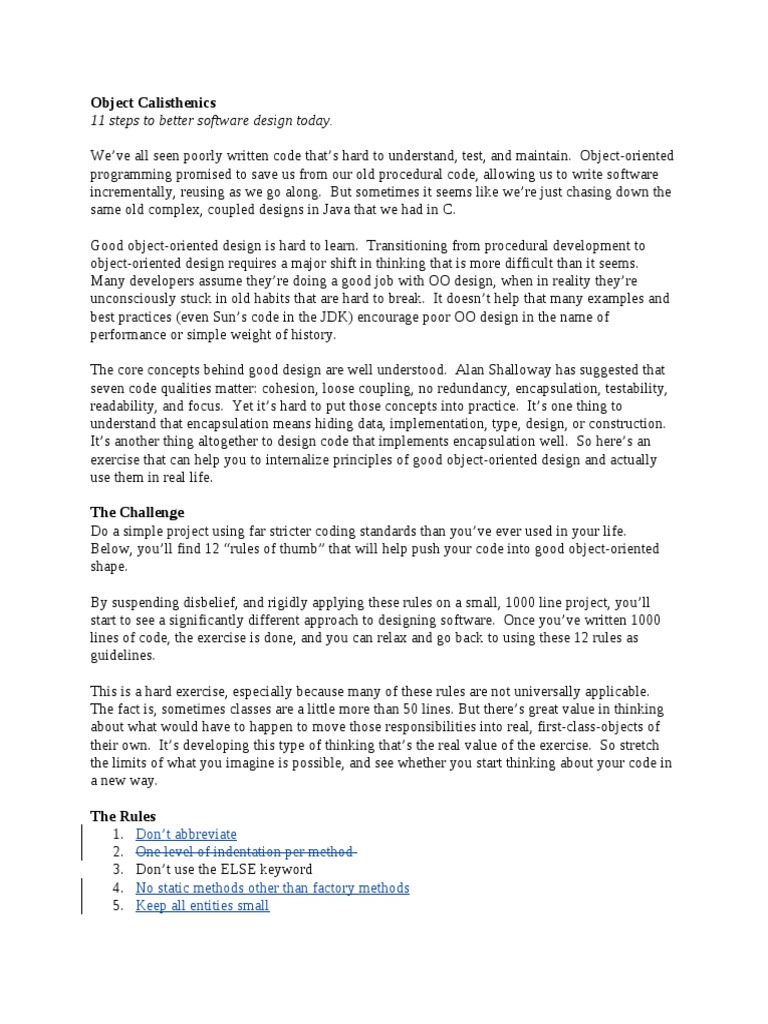Master Object Calisthenics for Developers | PDF | Object Oriented ...