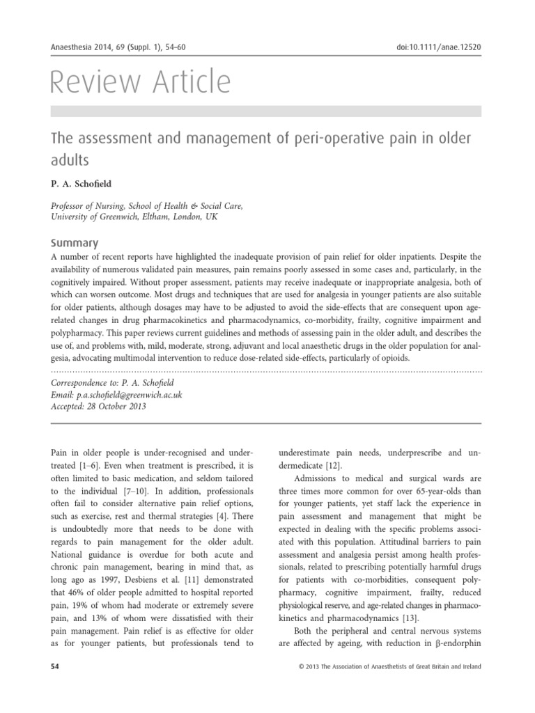 Review Article: The Assessment and Management of Peri-Operative Pain in ...