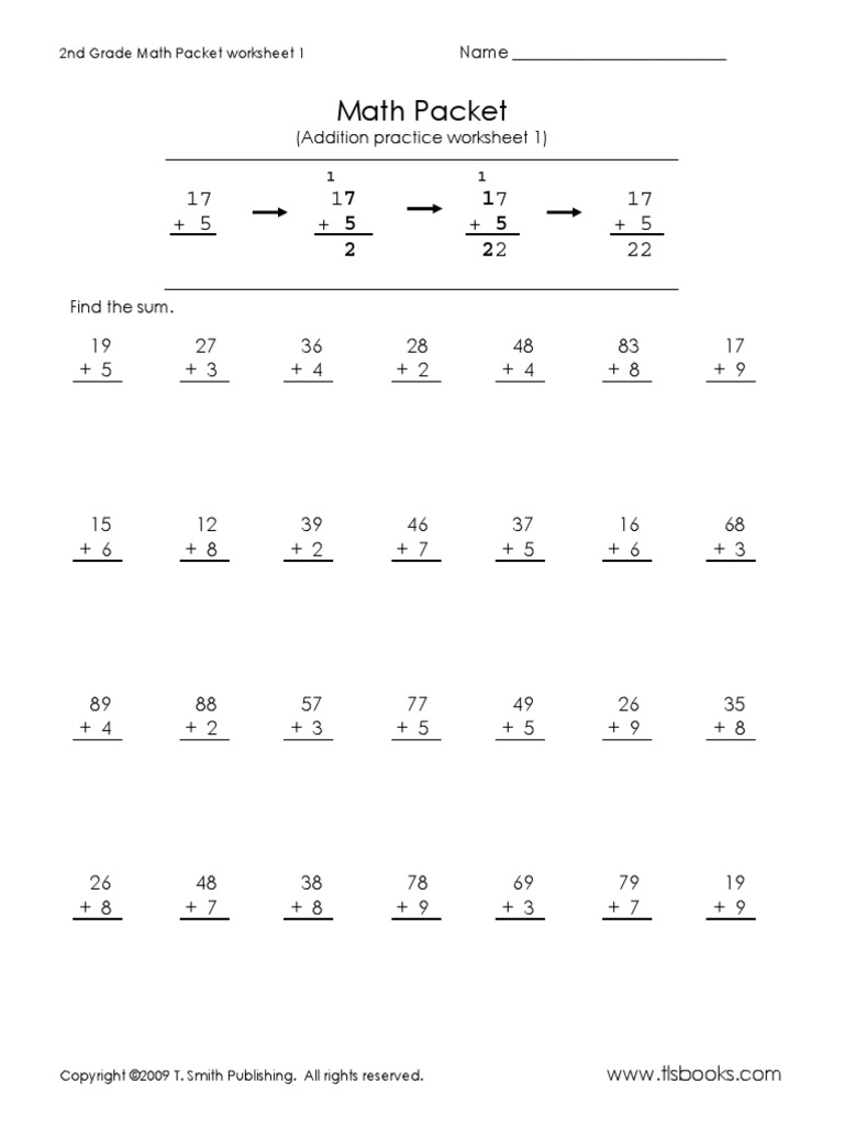 2nd grade math worksheets pdf packet free