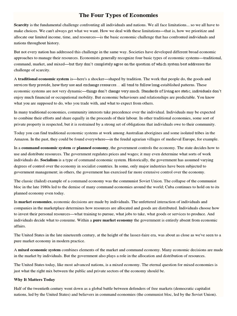 Four Economic Systems Explained | PDF | Economic System | Market Economy