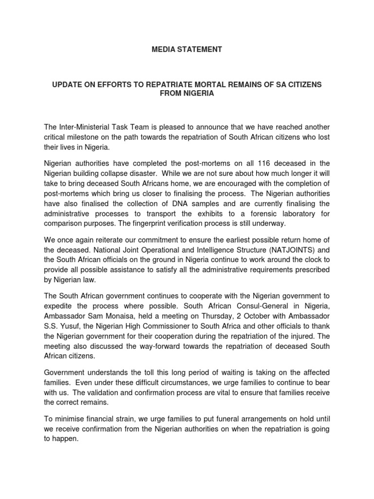 Media Statement | PDF | Nigeria | Government