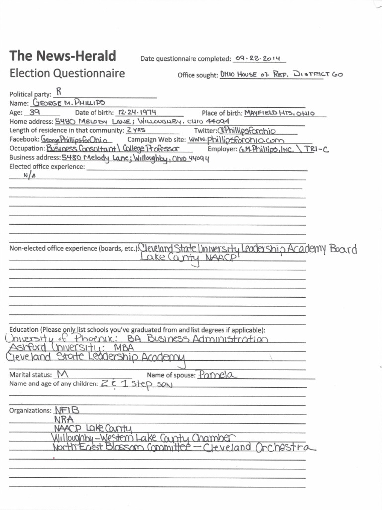 November 2014 election questionnaire: George Phillips