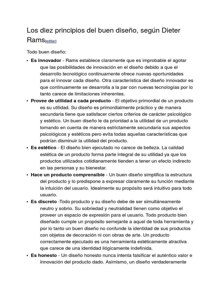 Diez principios del diseño de Rams | PDF | Diseño | Producto (Negocio)
