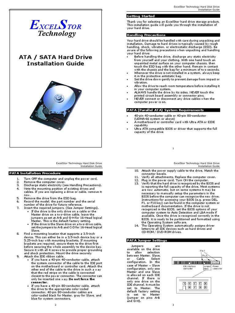 ExcelStor ATA/SATA Drive Installation Guide | PDF | Electrical ...