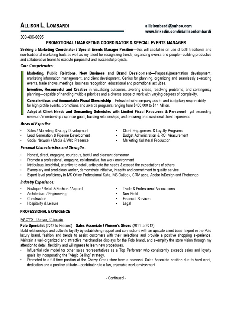Marketing Coordinator Special Events Manager in Denver CO