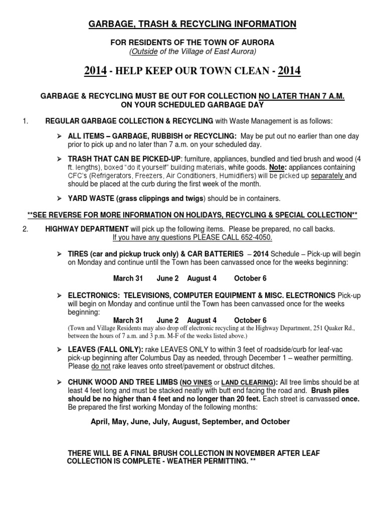 Aurora Garbage & Recycling Guidelines | PDF | Municipal Solid Waste ...