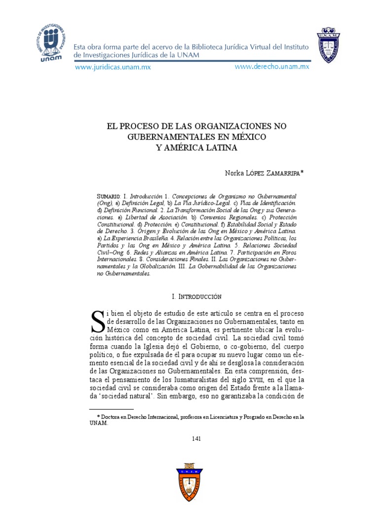 El Proceso de Las Organizaciones No Gubernamentales en Mexico y America Latina PDF PDF