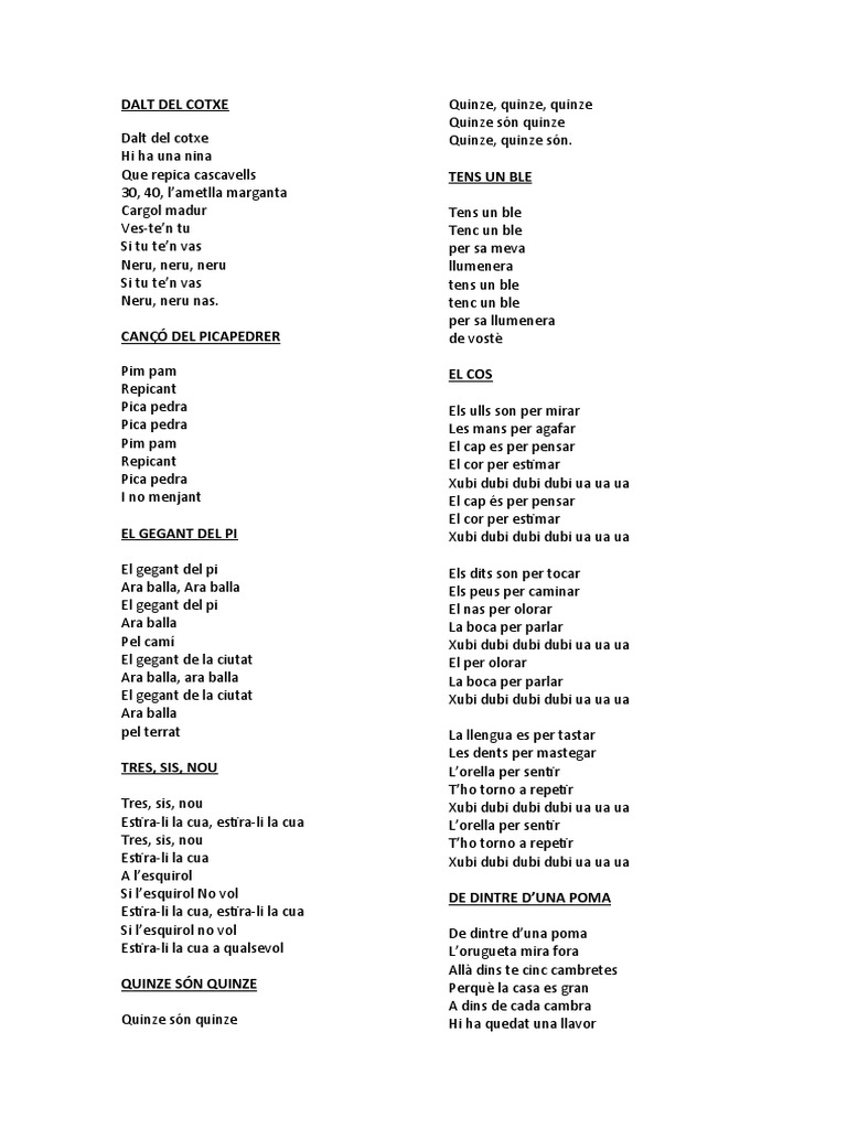 Lletra Cançons Música | PDF