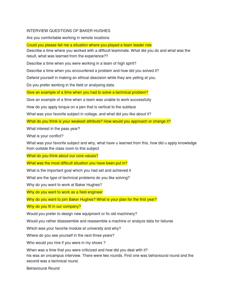 Baker Hughes Field Engineer Interview Guide | PDF | Engineer | Applied ...