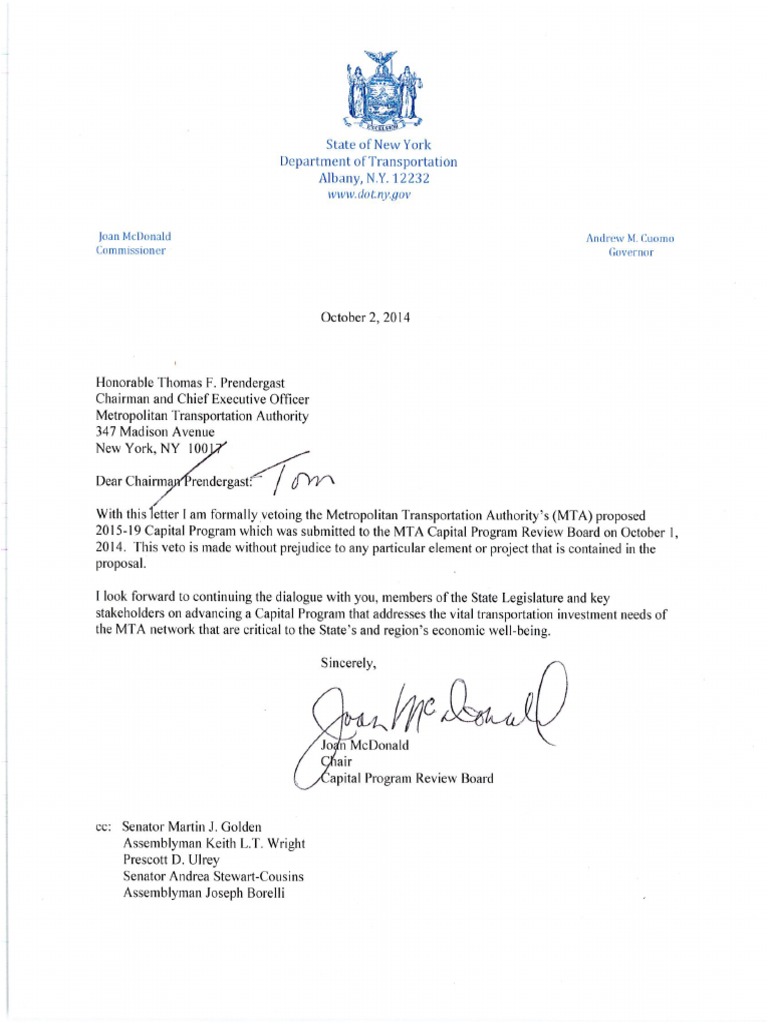 Capital Program Veto Letter | PDF