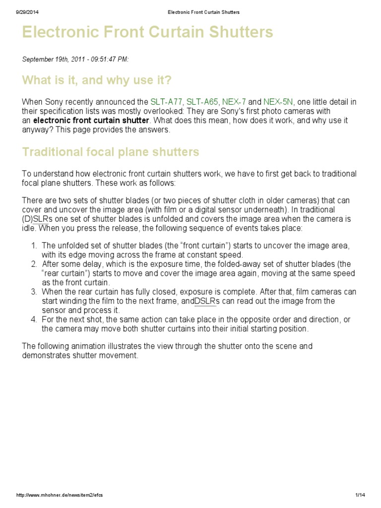 Electronic Front Curtain Shutters (Sony SLT) PDF PDF Shutter (Photography) Camera