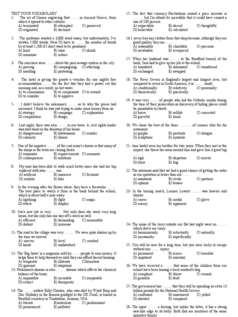 Vocabulary Test with Answers | PDF