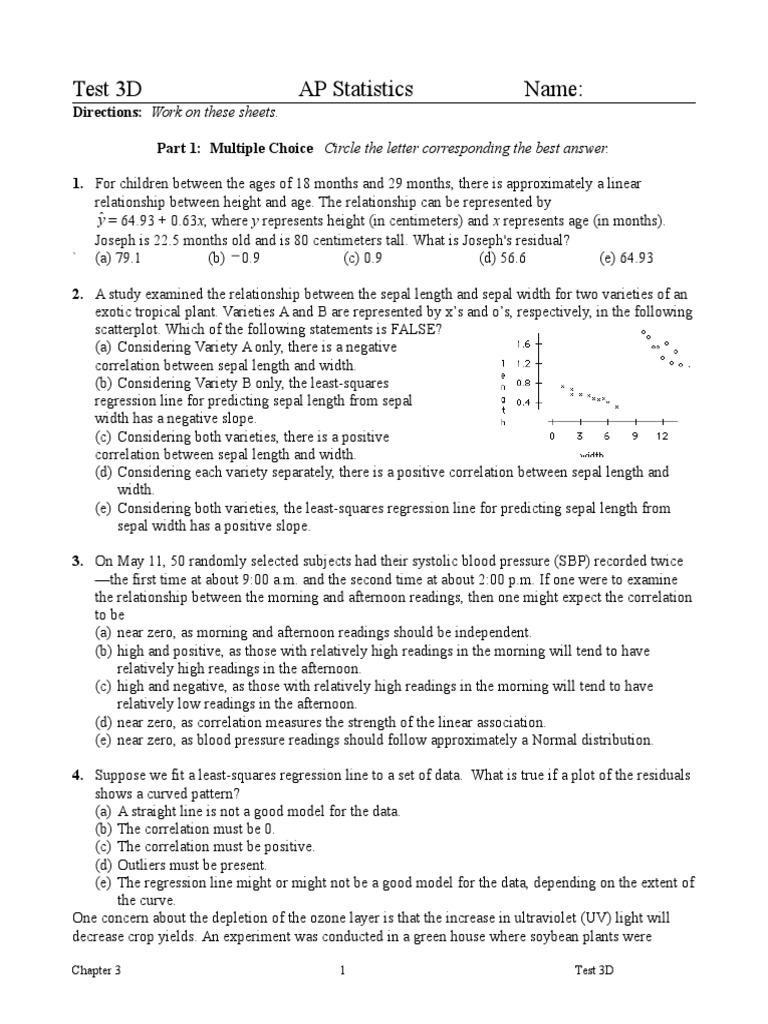 Ap Stats Unit 3 Practice Test Pdf Regression Analysis Quantitative Research