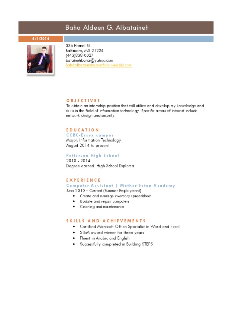 Information Technology Internship Resume | PDF