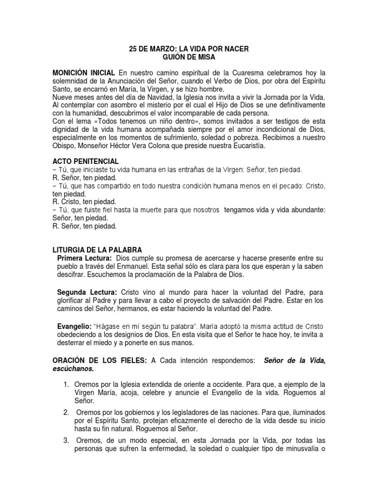 Guión de Misa 25 de Marzo.docx Misa (liturgia) eucaristía