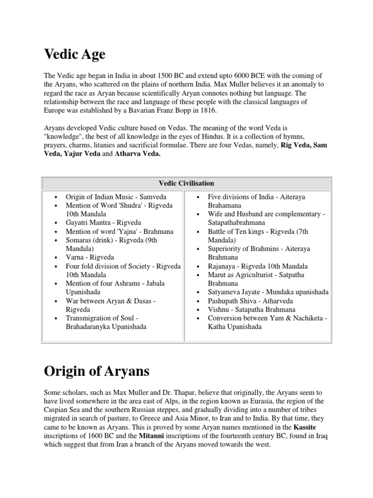 Vedic Age Notes | PDF | Puranas | Vedas