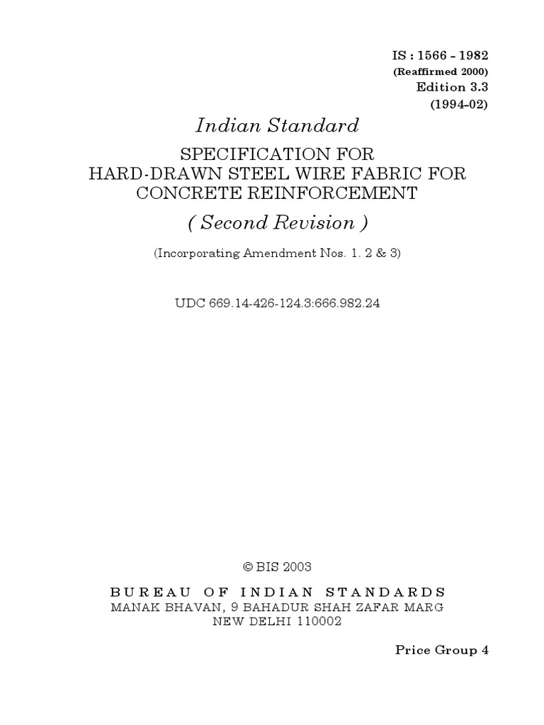 Is-1566-1982 (2000) | PDF | Stress (Mechanics) | Wire