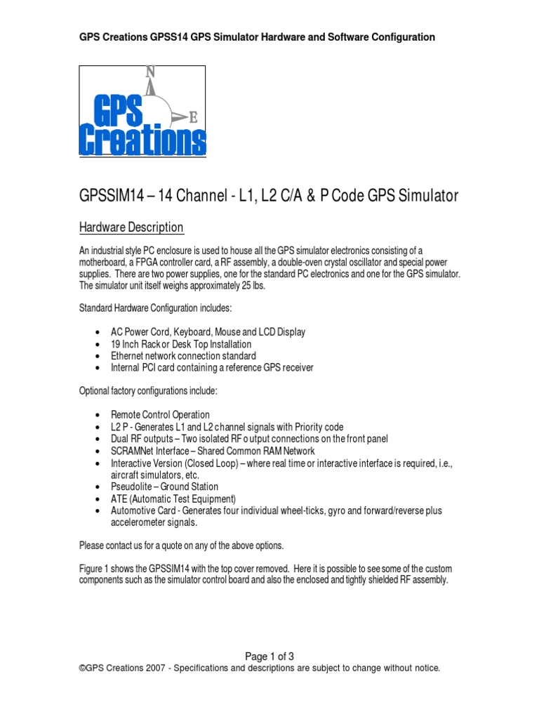 GPSSIM14 - 14 Channel - L1, L2 C/A & P Code GPS Simulator: Hardware ...