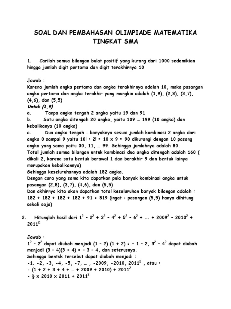 Soal Olimpiade Matematika Sma Kls 2