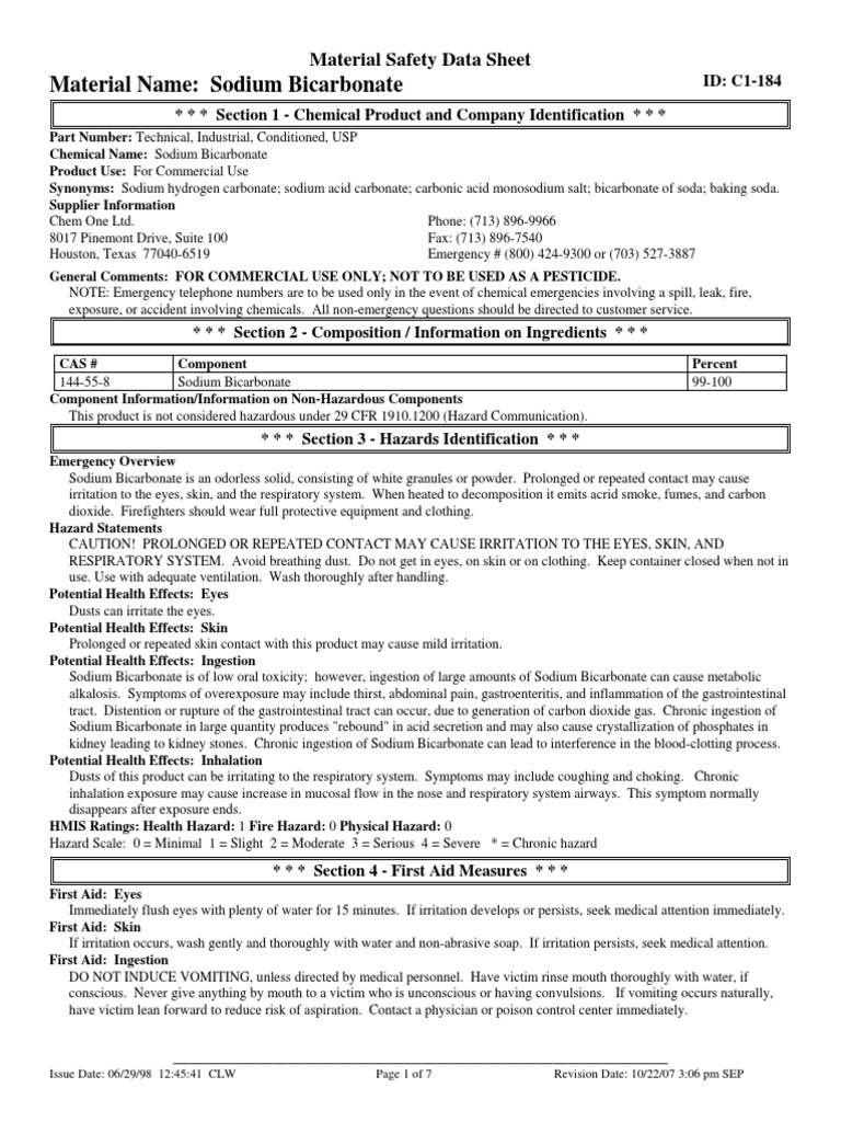 Sodium Bicarbonate Usp | PDF | Personal Protective Equipment ...