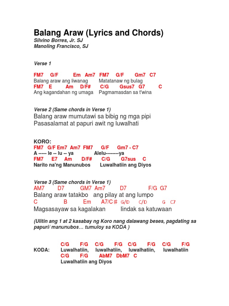 Balang Araw PDF Song Structure Mary, Mother Of Jesus