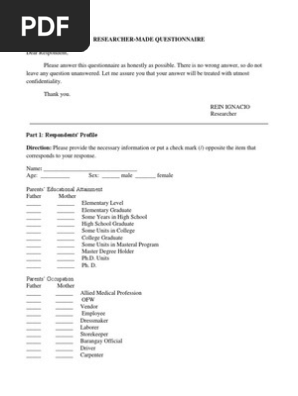 Sample Questionnaire 