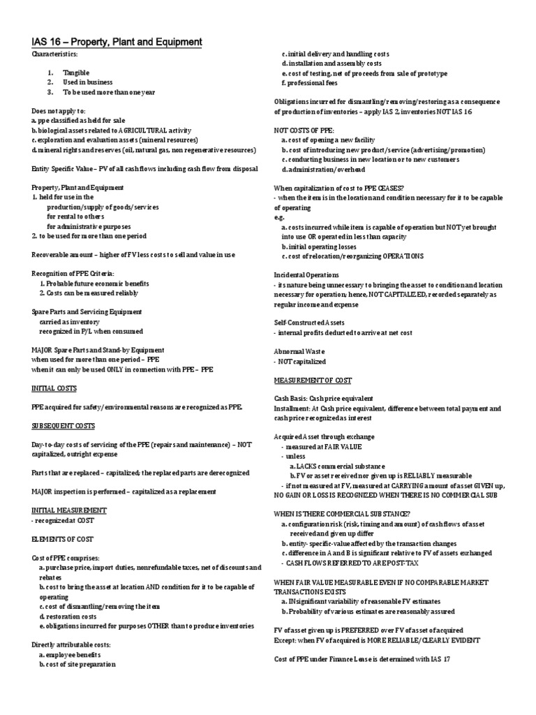 IAS 16 Summary: Property, Plant, Equipment | PDF | Depreciation | Fixed  Asset