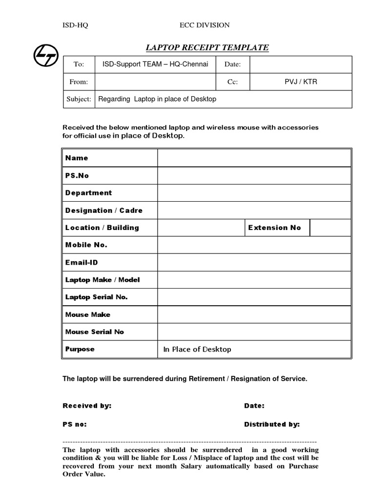 Laptop Return and Liability Notice | PDF