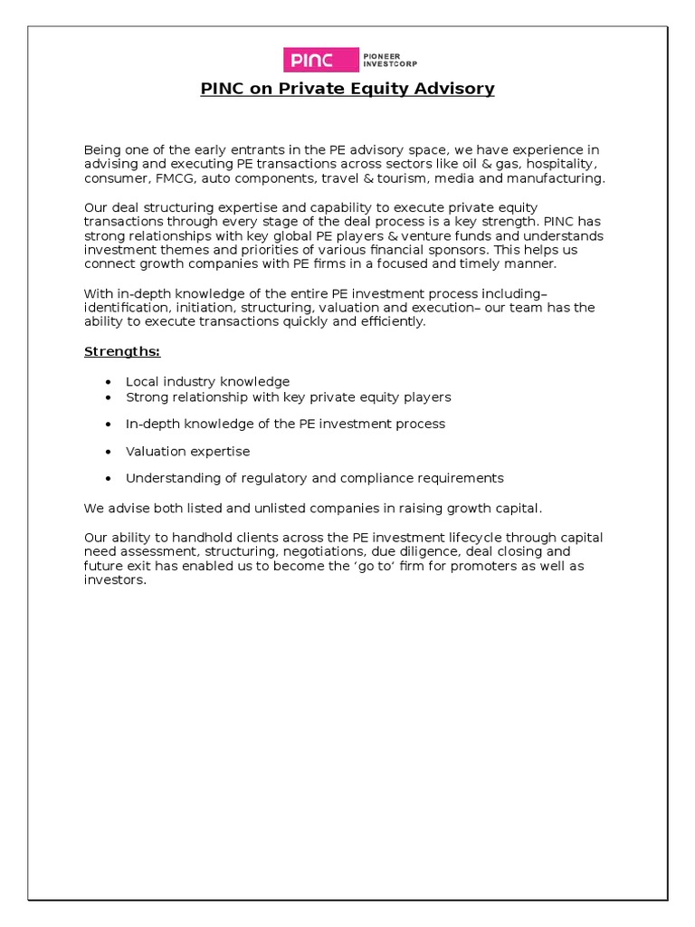 Private Equity Advisory Expertise | PDF