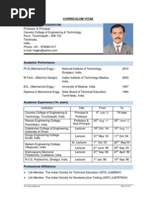 Cv Of Drvijayaraghavan Nondestructive Testing Engineering - 