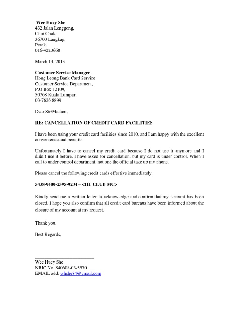 Cancellation Credit Card