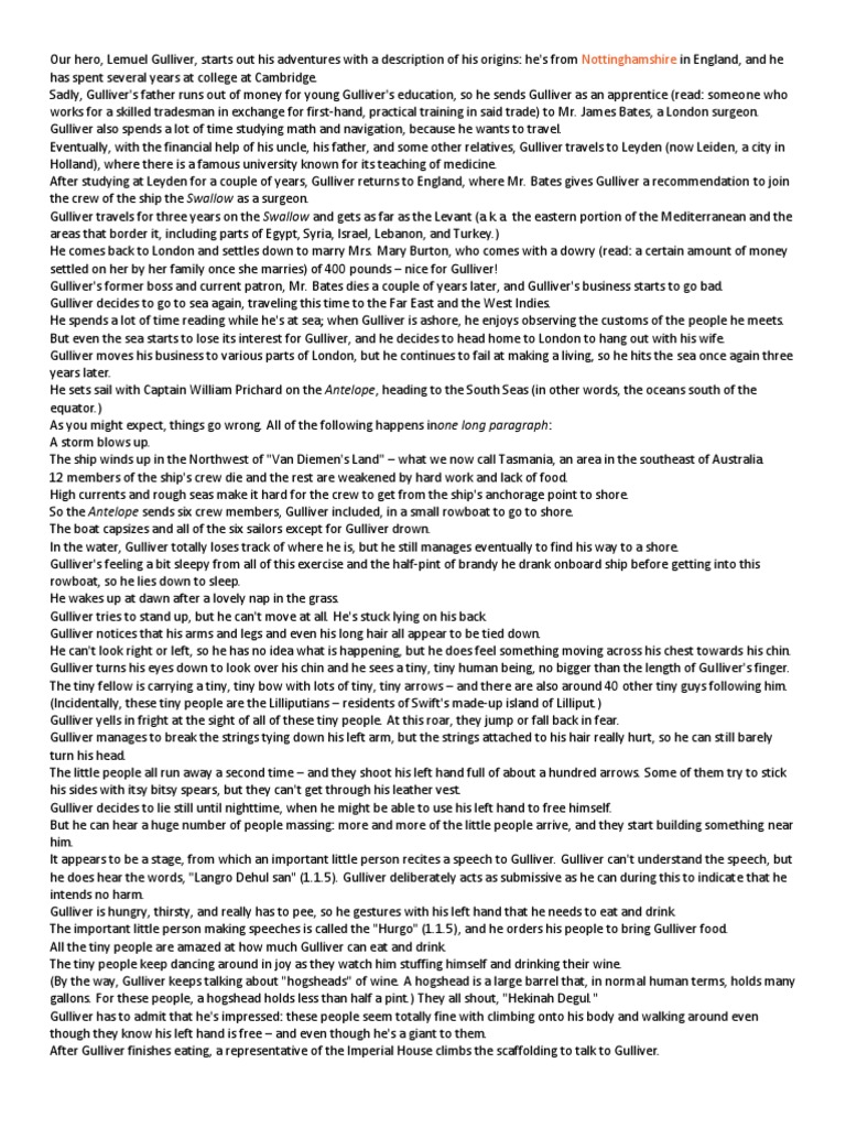 Gulliver Travel Summary Gulliver's Travels
