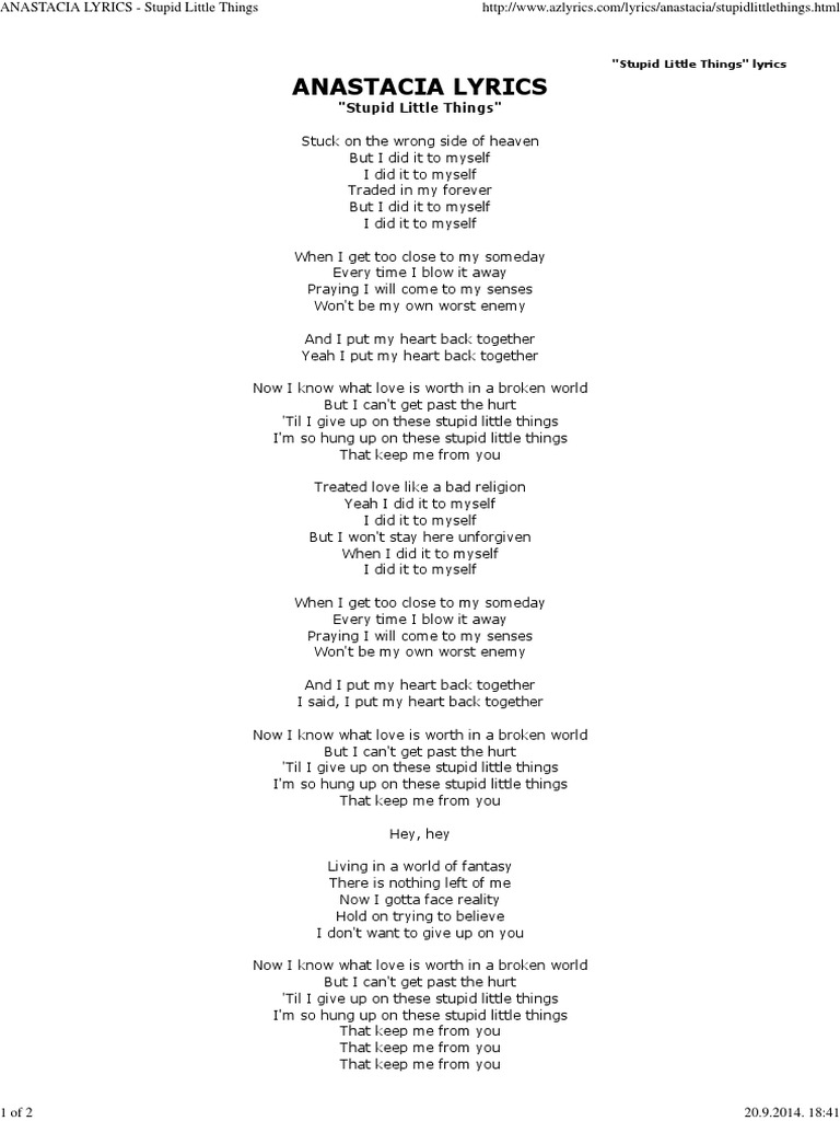 Anastacia Lyrics Stupid Little Things
