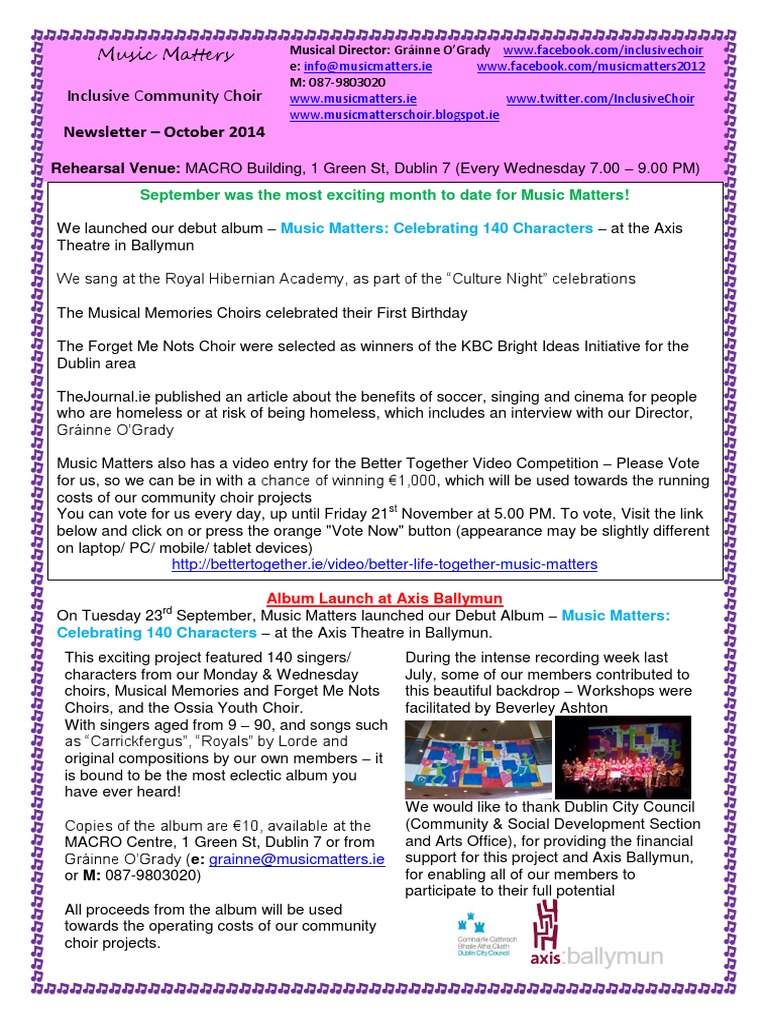 Music Matters October 2014 Newsletter | PDF | Performing Arts | Leisure