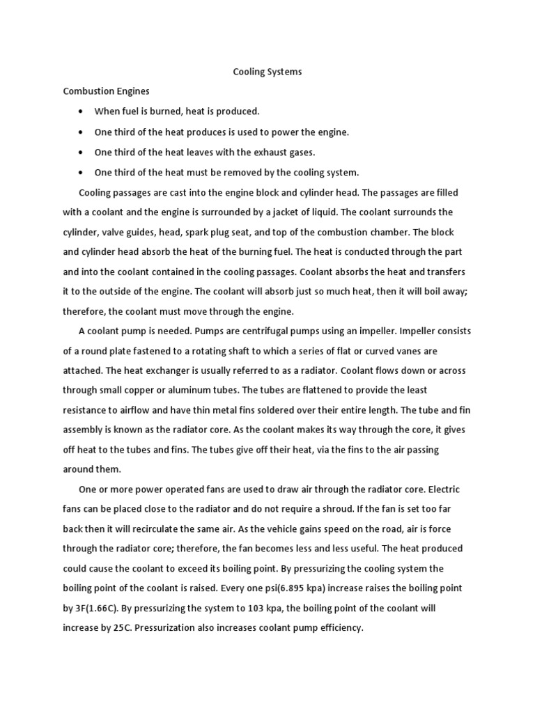 Cooling System Basic Principles PDF Coolant Heat