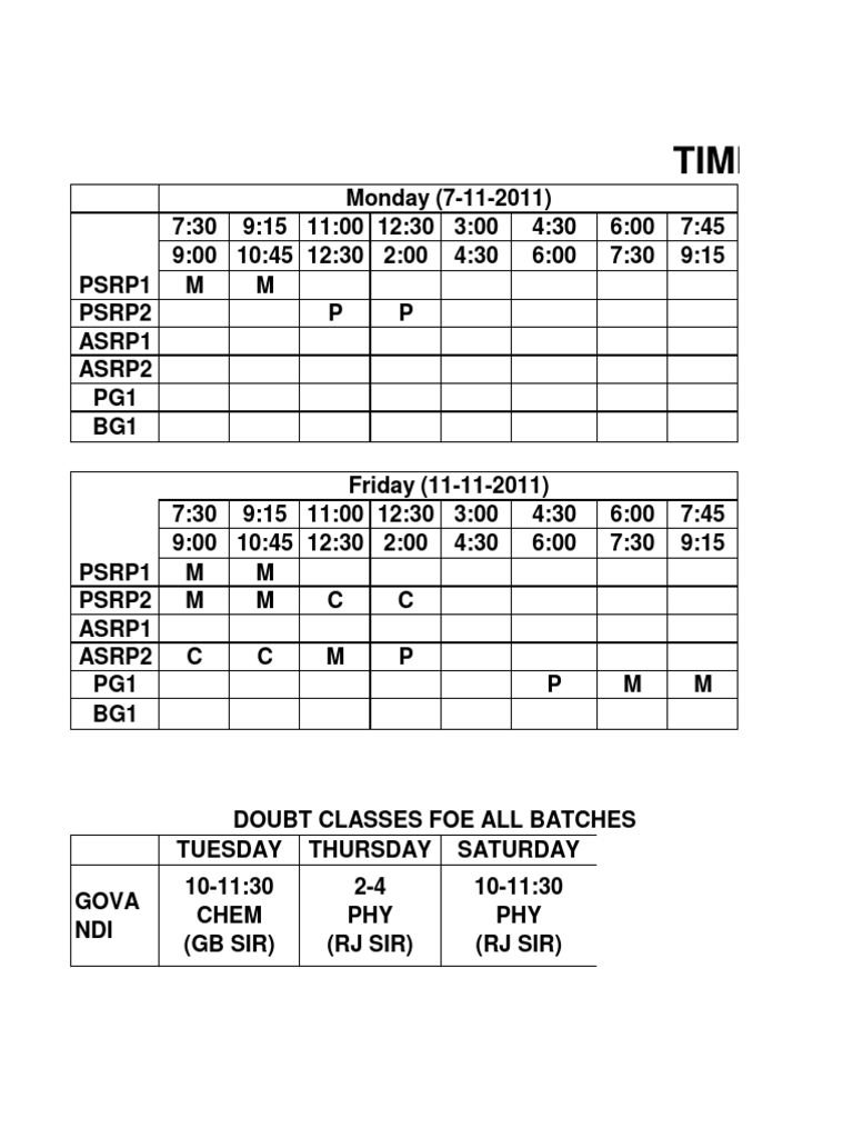 Timetable For Yccp | PDF