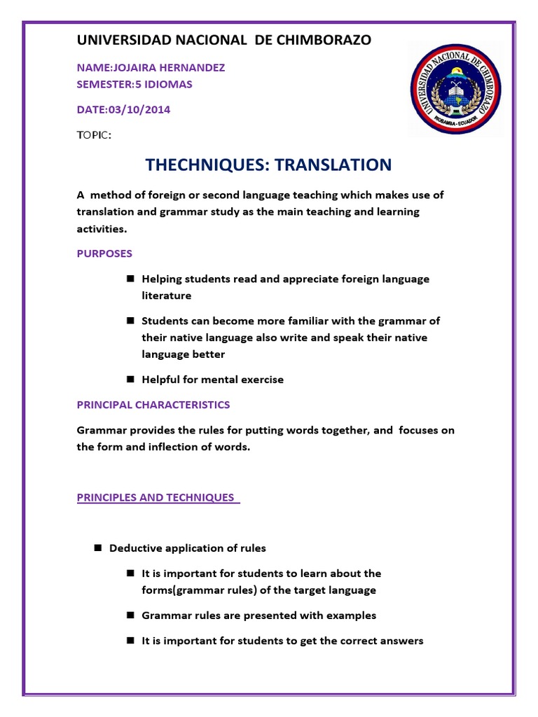 Translation Techniques in Language Teaching | PDF