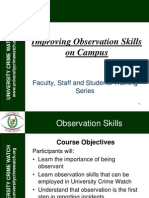 Improving Observation Skills On Campus: Faculty, Staff and Students Training Series