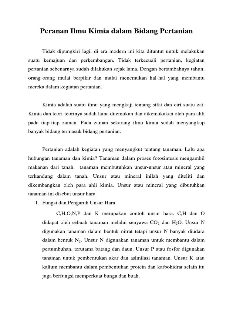 Peranan Ilmu Kimia Dalam Bidang Pertanian Pdf