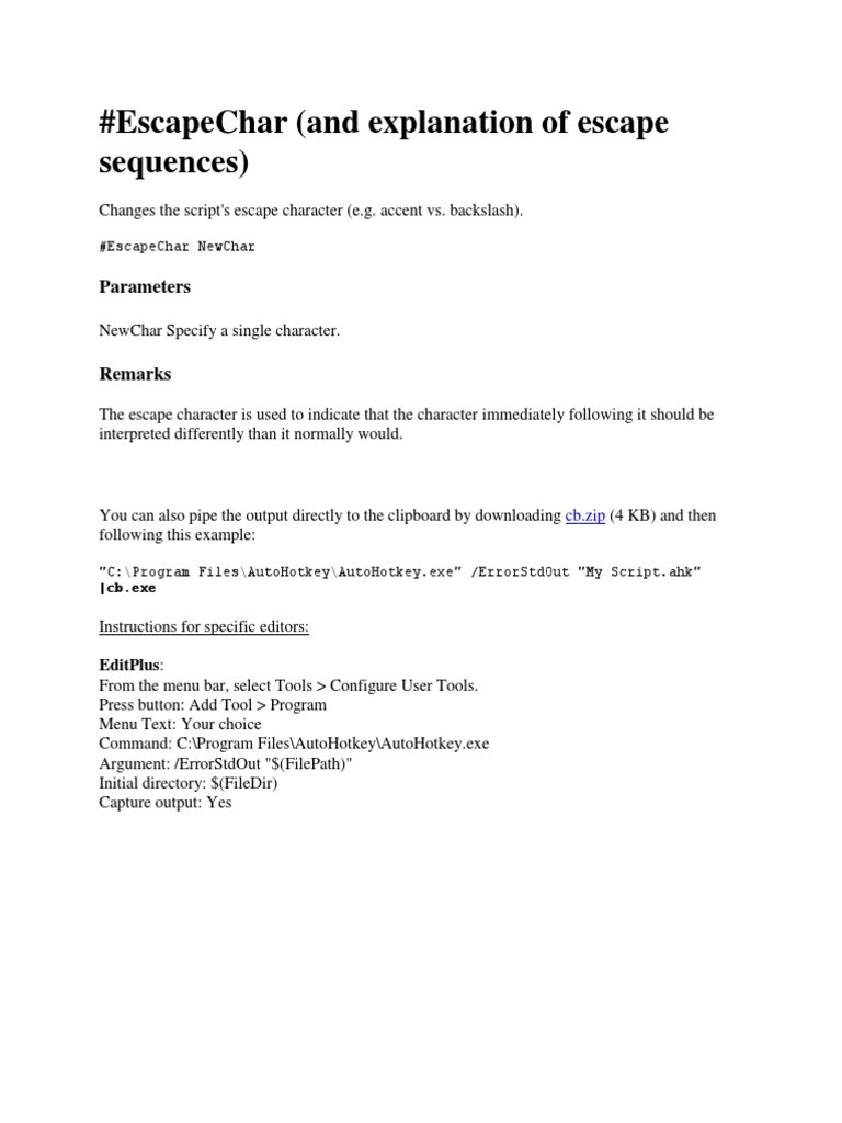 #Escapechar (And Explanation of Escape Sequences) : Parameters | PDF