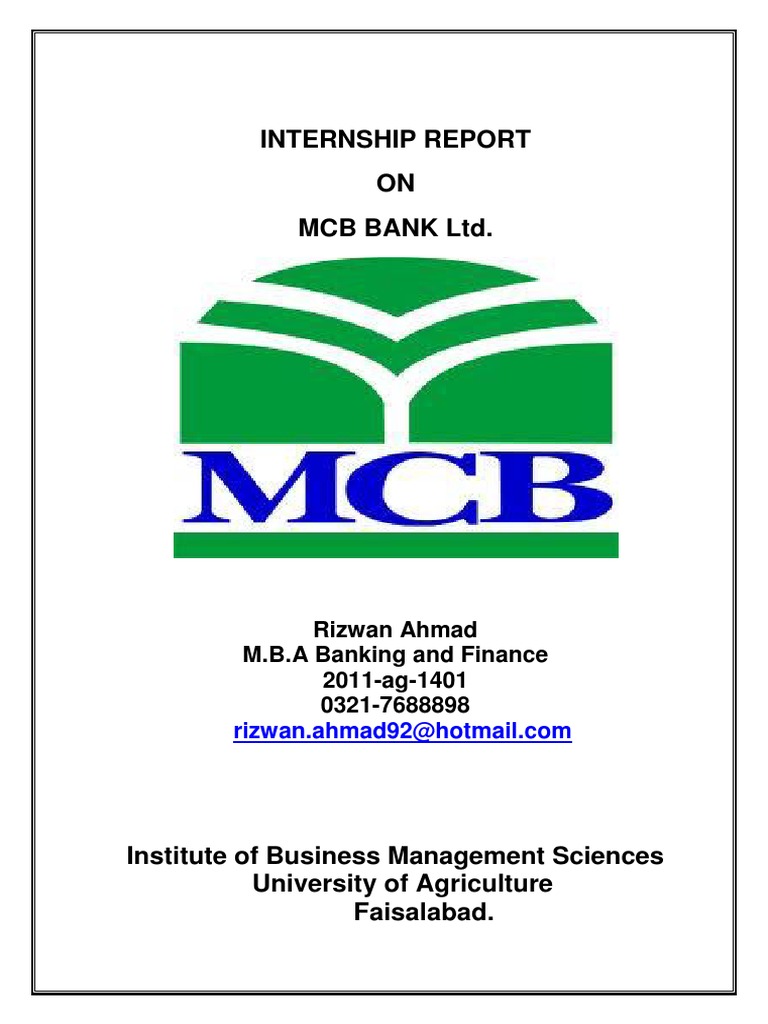 Internship Report Mcb Bank Ltd Pdf Cheque Clearing Finance