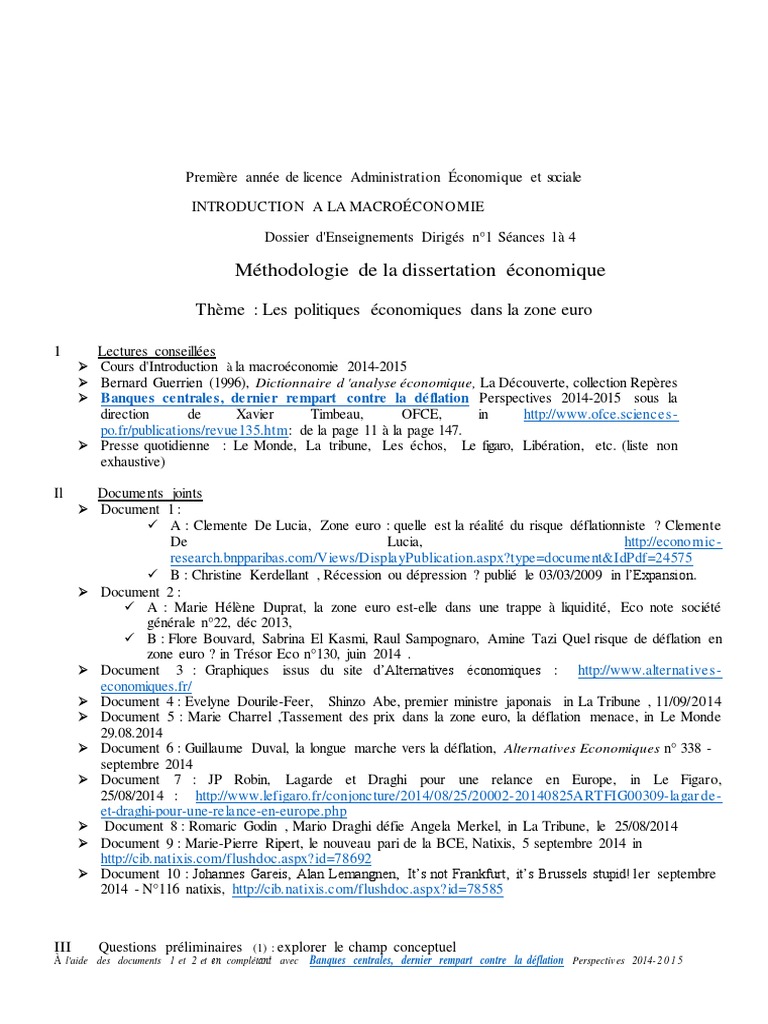La Politique Monétaire Est elle Toujours Efficace Dissertation ED 1du Cours Introduction À La Macroéconomie - Sujet de Dissertation PDF |  PDF | Déflation | Inflation