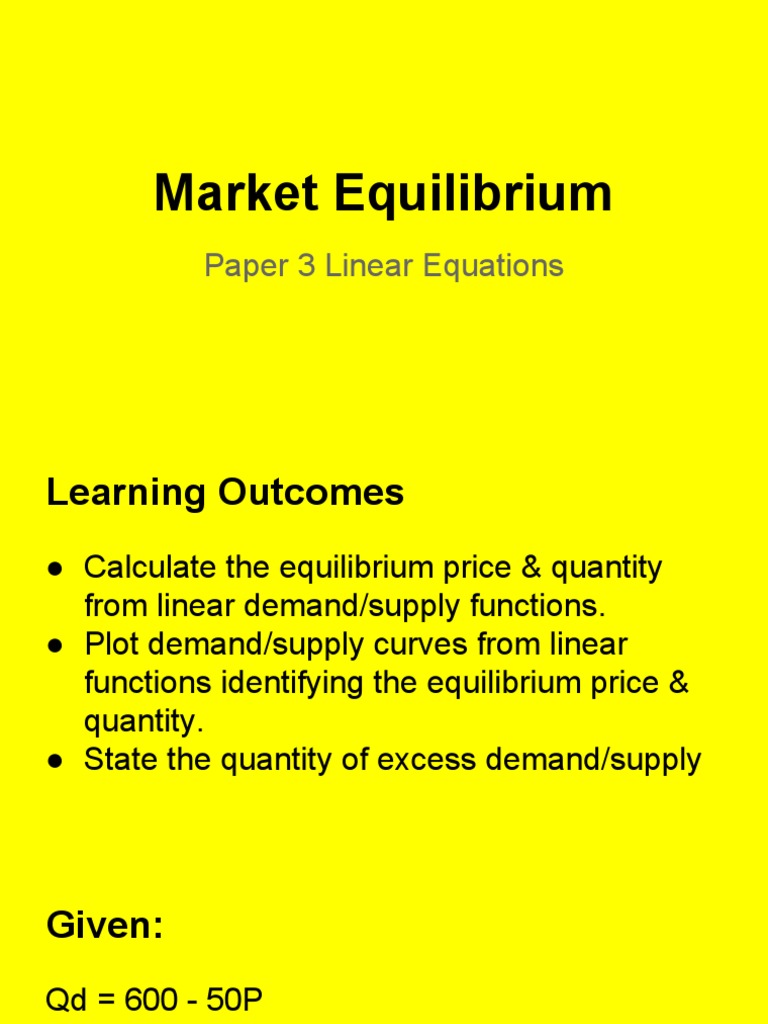 Unit 2 3 Lesson 8 Calculating Market Equilibrium PDF Supply