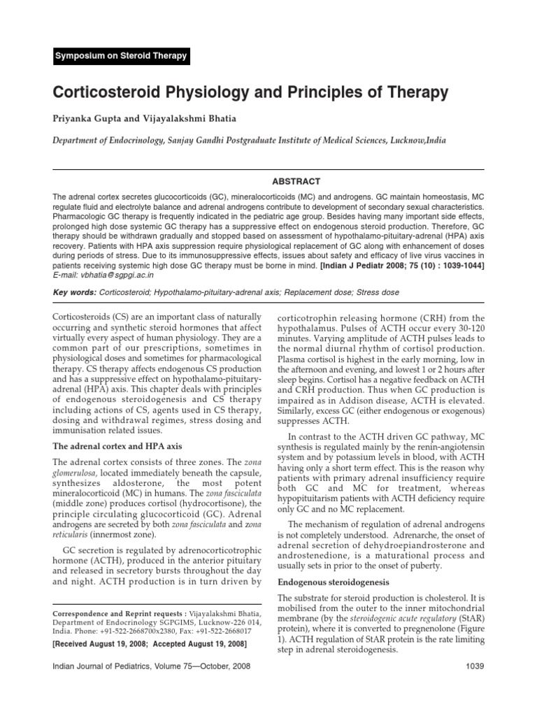 Corticosteroid Physiology and Principles of Therapy PDF | PDF ...