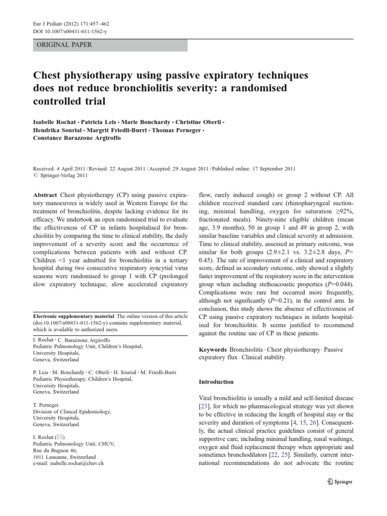 Chest Physiotherapy Using Passive Expiratory Techniques PDF PDF