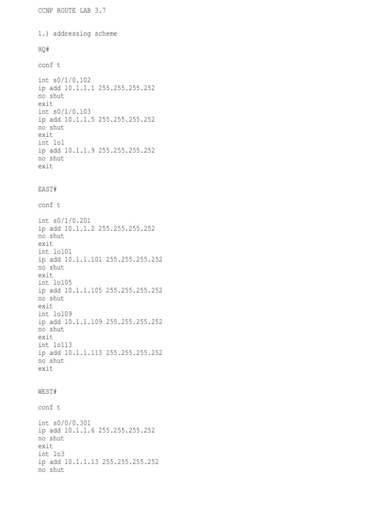 CCNP ROUTE Lab 3.7 Configuration Guide | PDF