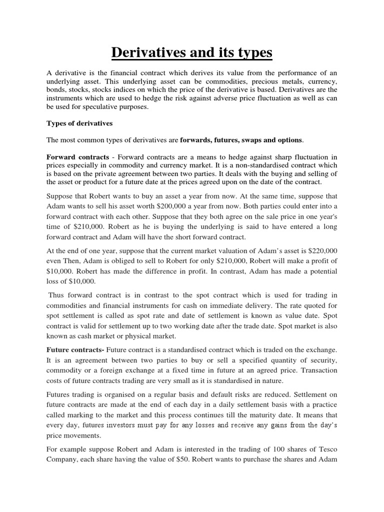 Derivatives And Its Types Pdf Swap Finance Futures Contract